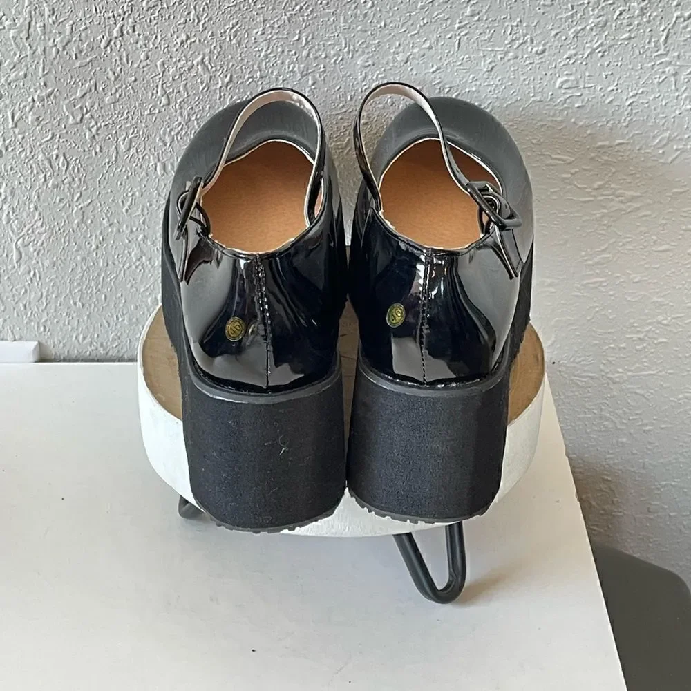 NWOT Unbranded Womens Shinny Black College Wedge Platform Mary Jane Shoe Size 46